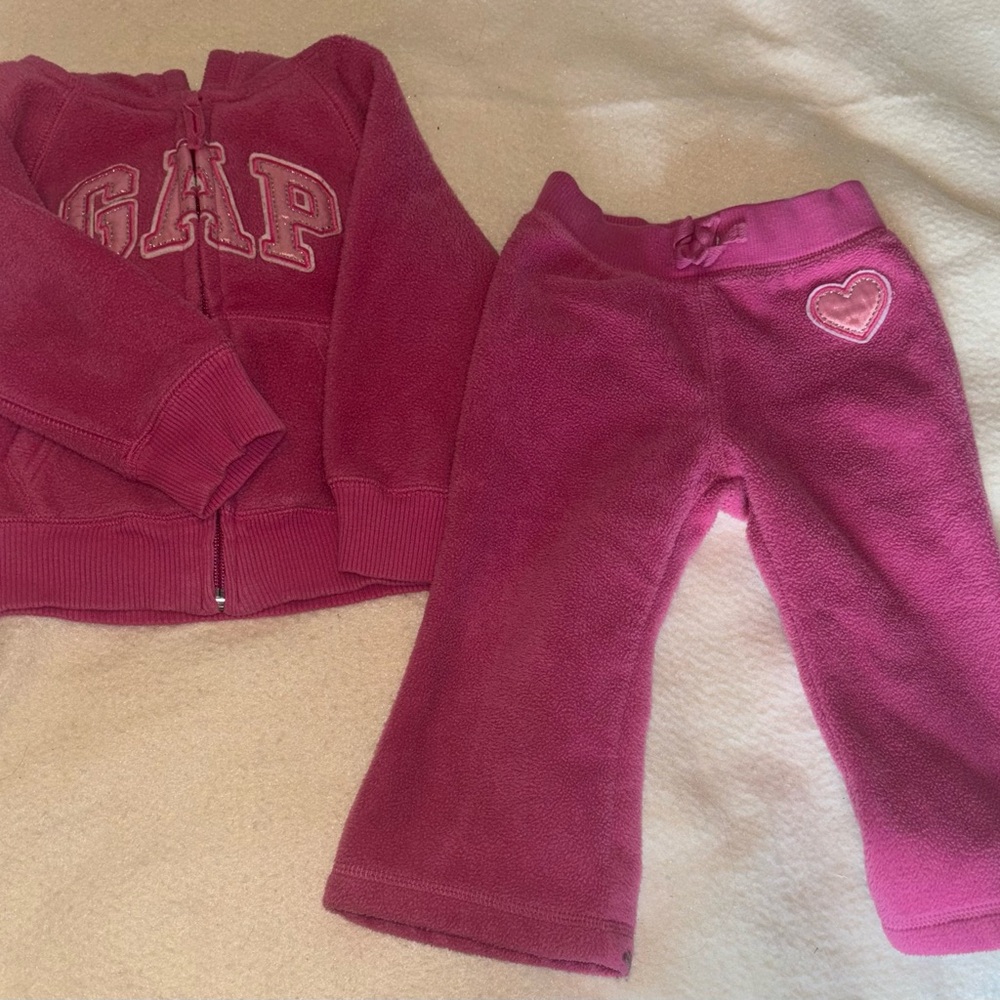GAP Pink Bottoms with Heart Detail and top that says Gap